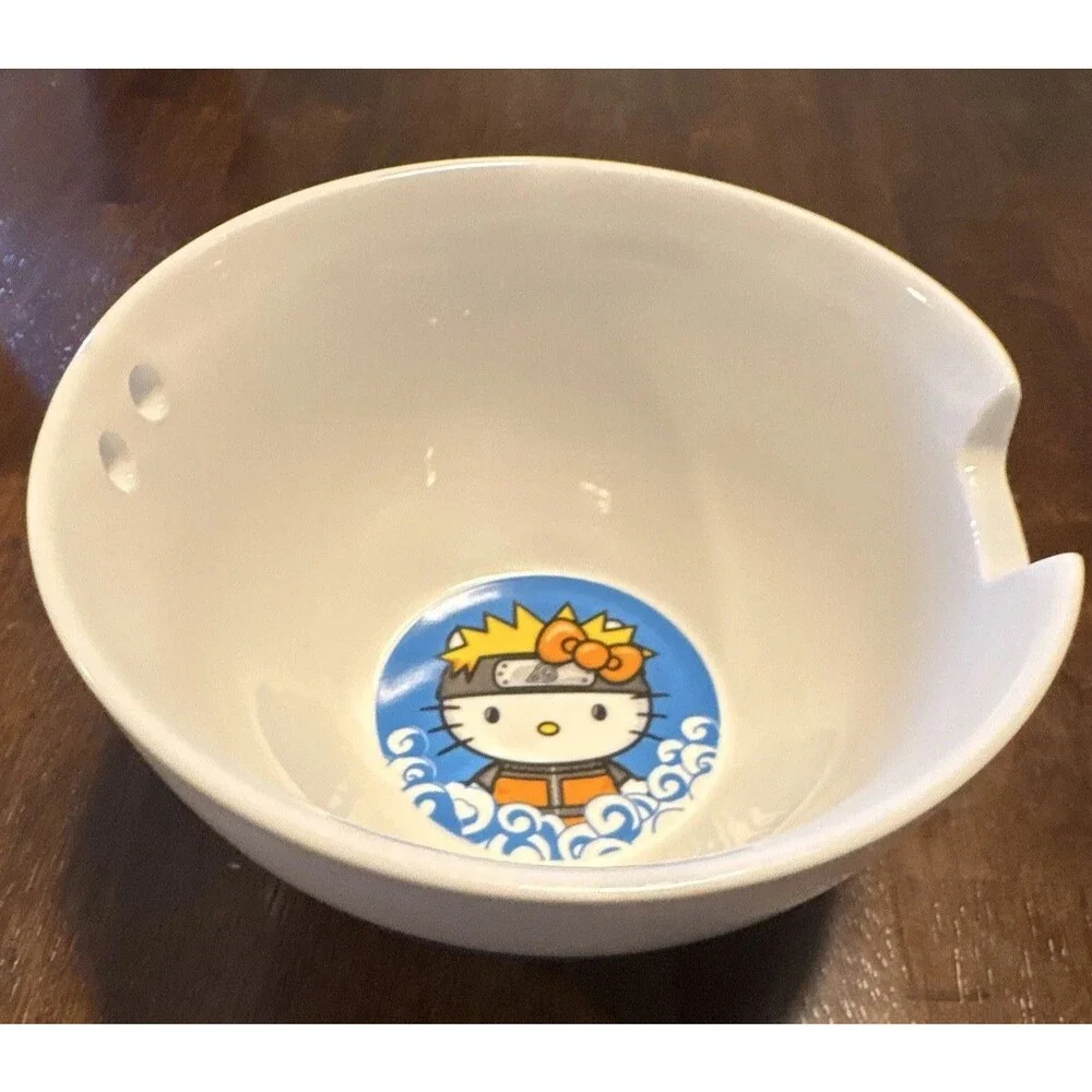 2002 Naruto Shippuden X Hello Kitty And Friends Ceramic Ramen Bowl Blue & White